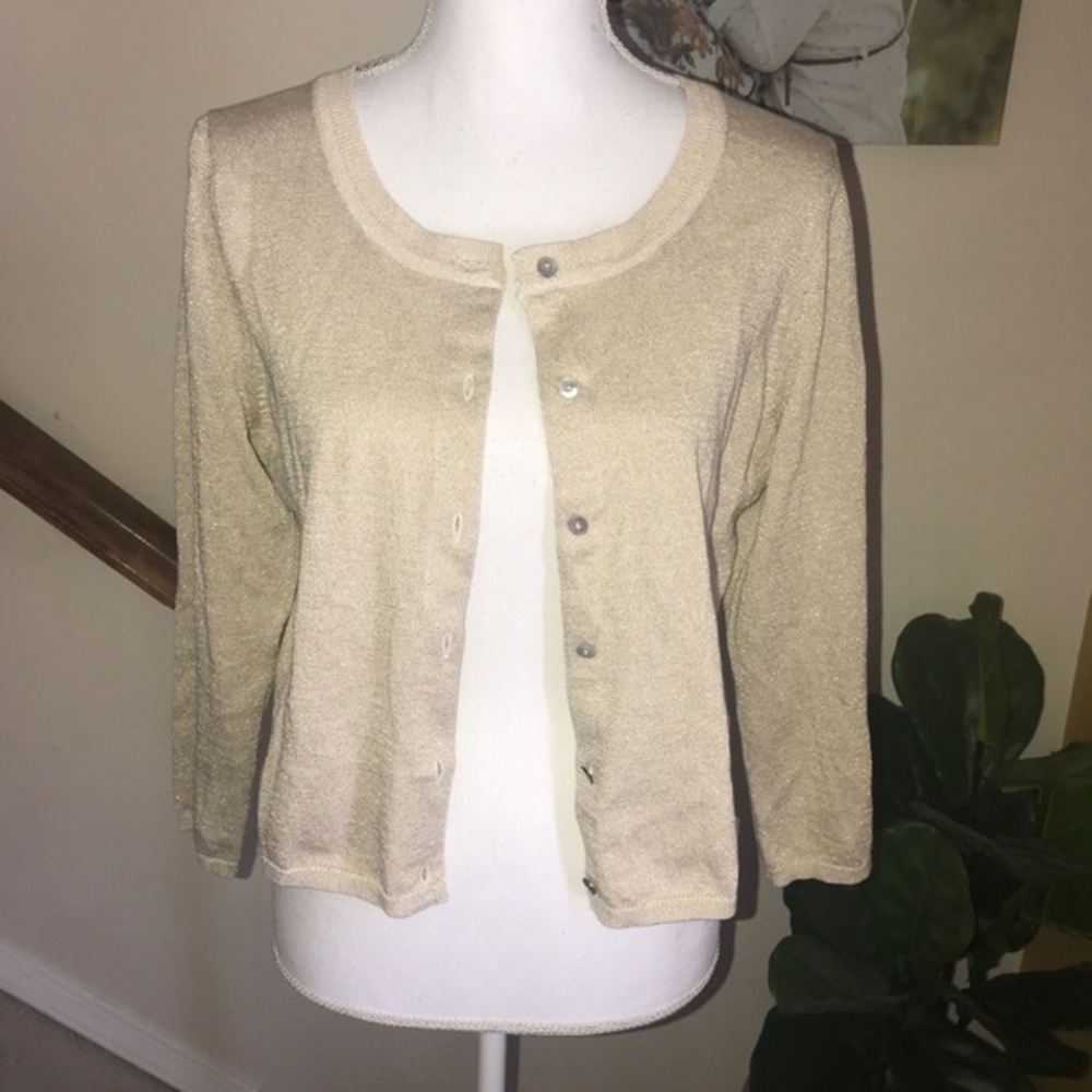 Anthropologie knitted and knitted gold cardigan M